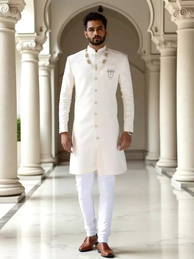 Image of All Over Heavy Self Jacquard Cream Semi - Indo Style - South India Shopping Mall