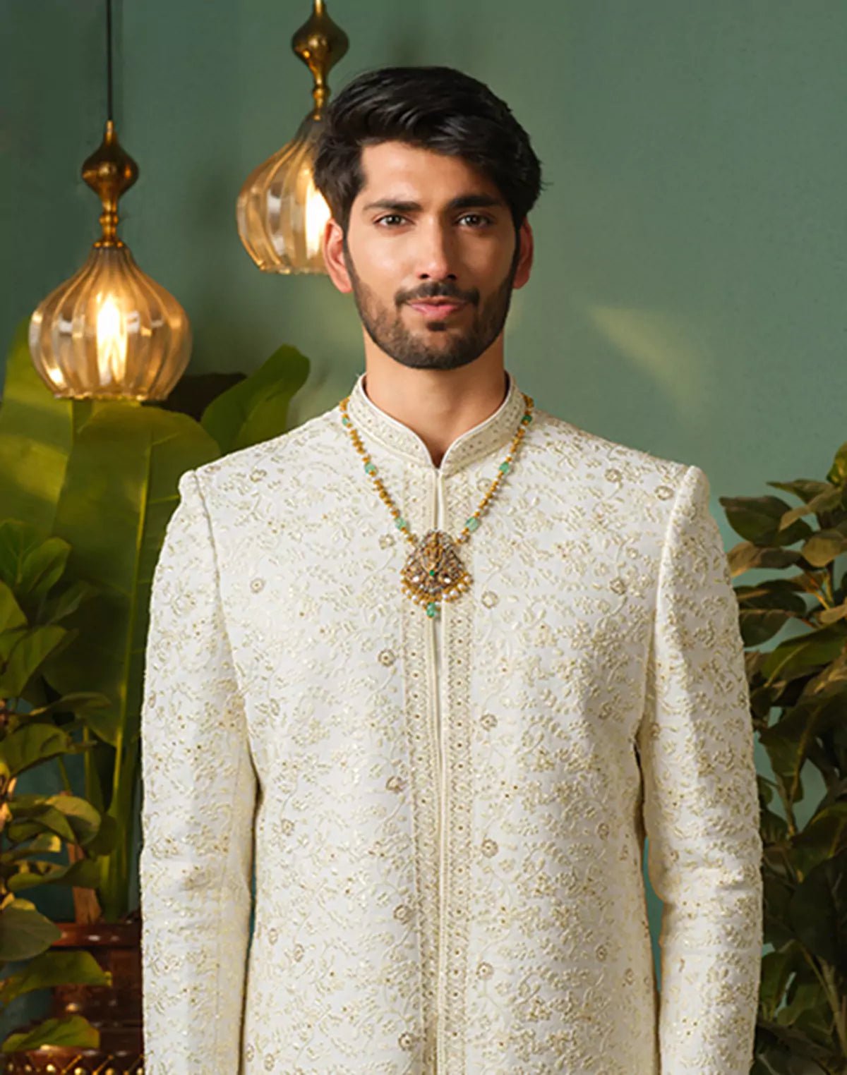 Image of All Over Heavy Self Jacquard Cream Semi - Indo Style - South India Shopping Mall