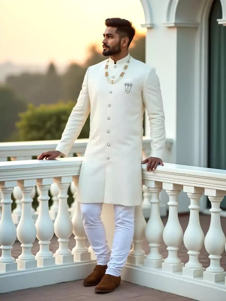 Image of All Over Heavy Self Jacquard Cream Semi - Indo Style - South India Shopping Mall