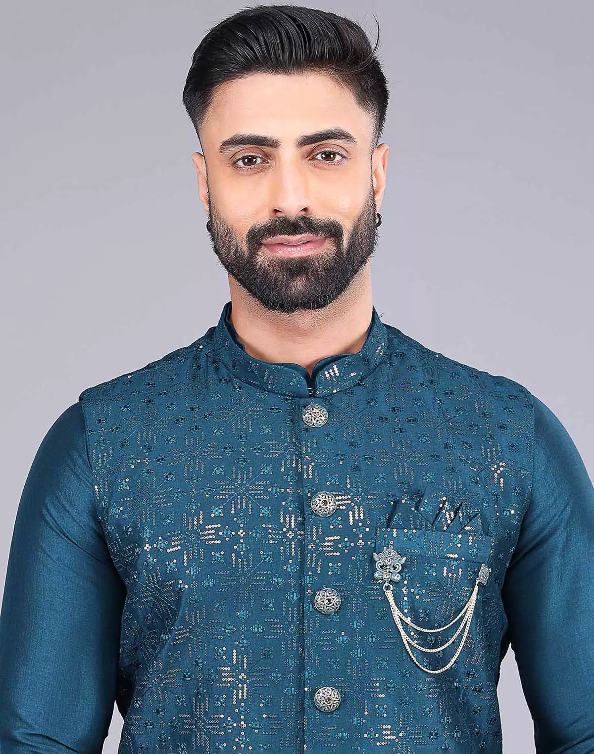 Image of All Over Heavy Sequence work Raw Silk Rama Coloured Kurta Jacket - South India Shopping Mall