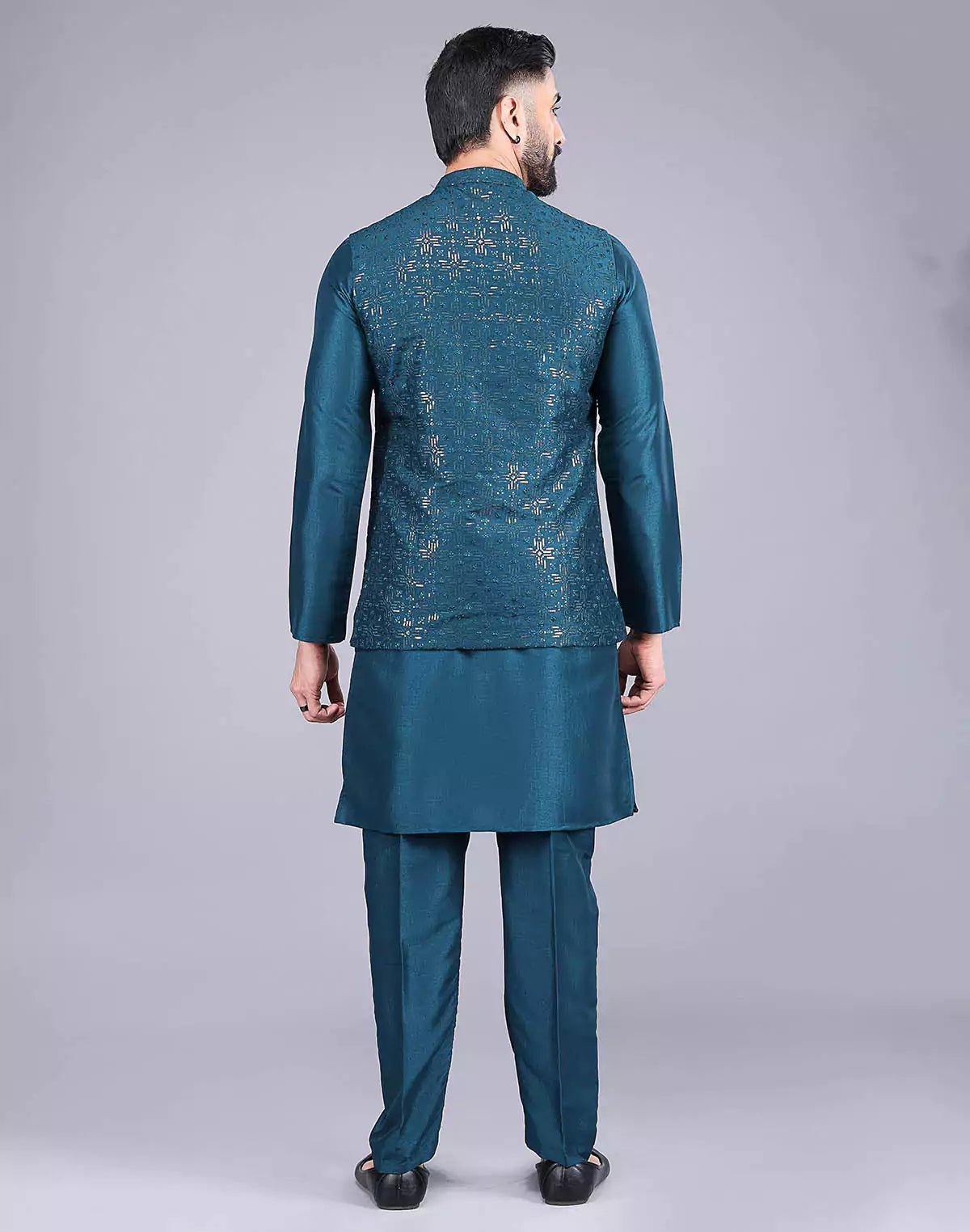 Image of All Over Heavy Sequence work Raw Silk Rama Coloured Kurta Jacket - South India Shopping Mall