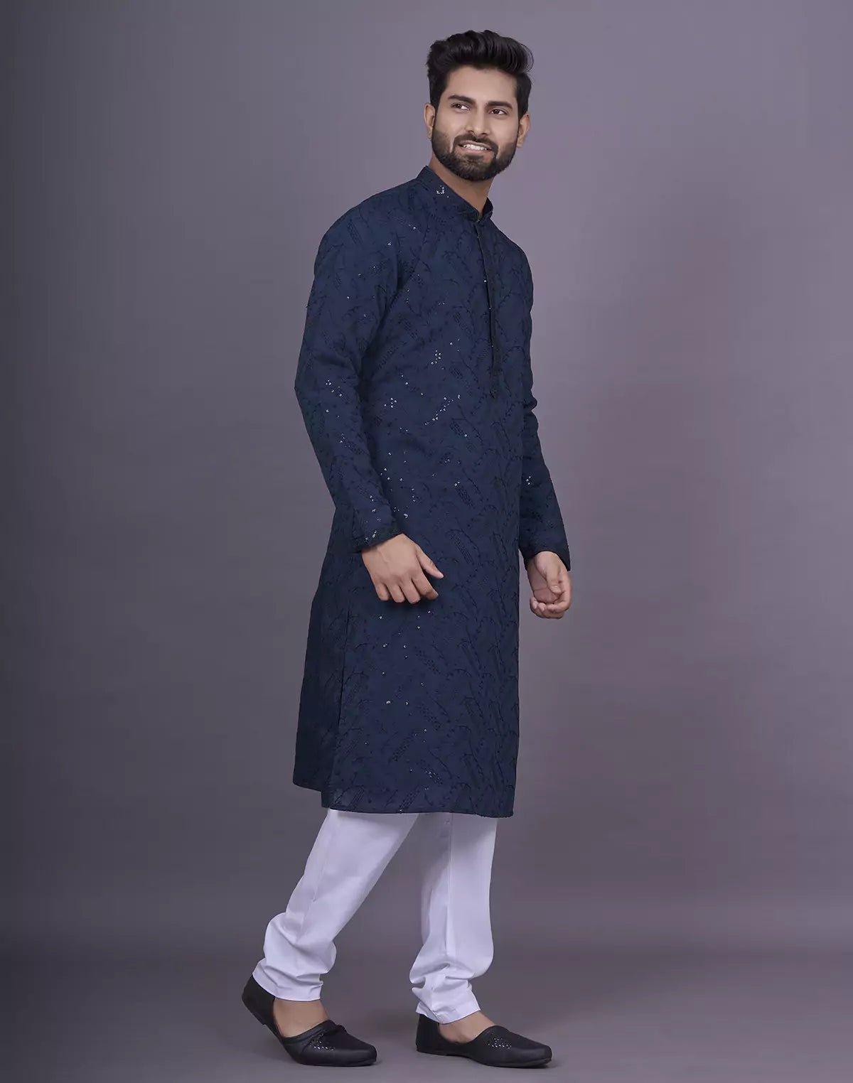 all over self embellished work blue georgette kurta pyjama set - South India Shopping Mall