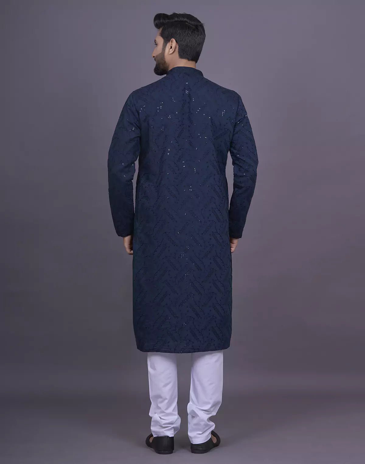 Image of all over self embellished work blue georgette kurta pyjama set - South India Shopping Mall