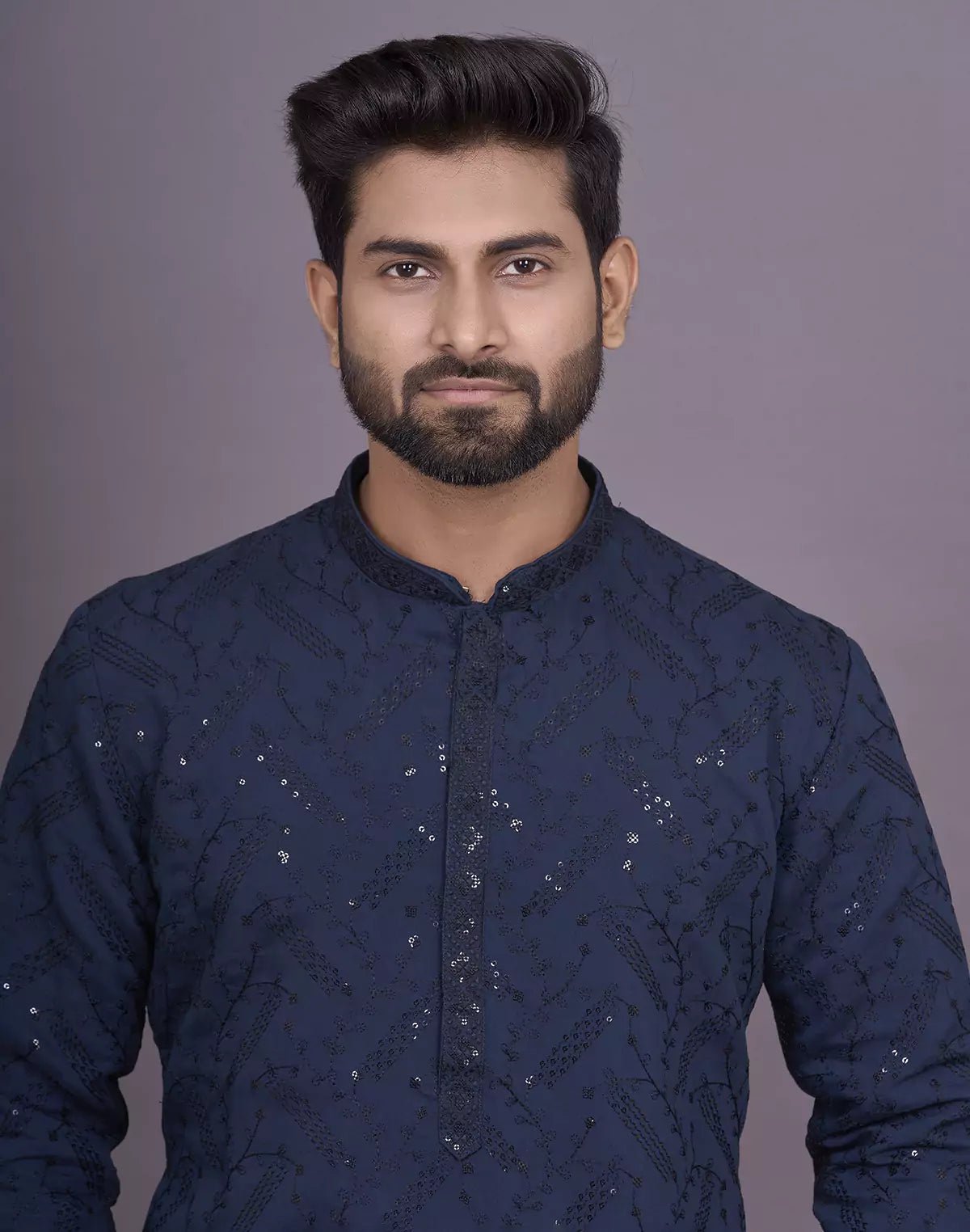 Image of all over self embellished work blue georgette kurta pyjama set - South India Shopping Mall