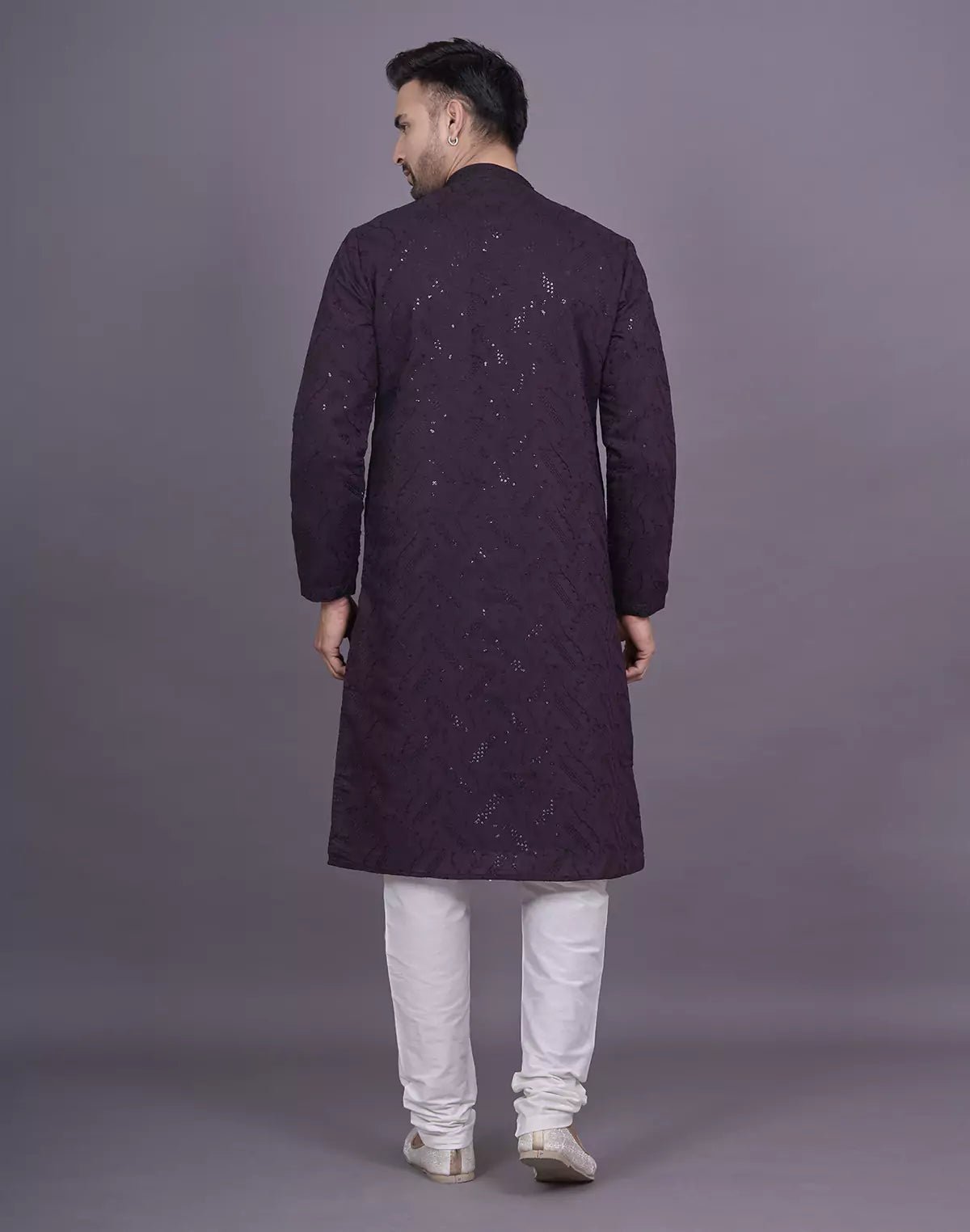 Image of all over self embellished work wine georgette kurta pyjama set - South India Shopping Mall