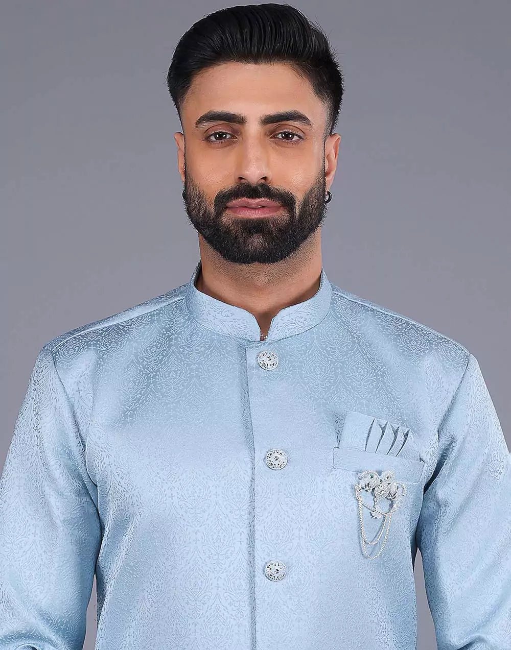 Image of All Over Self Floral Design Sky Blue Color Semi Indo Style - South India Shopping Mall