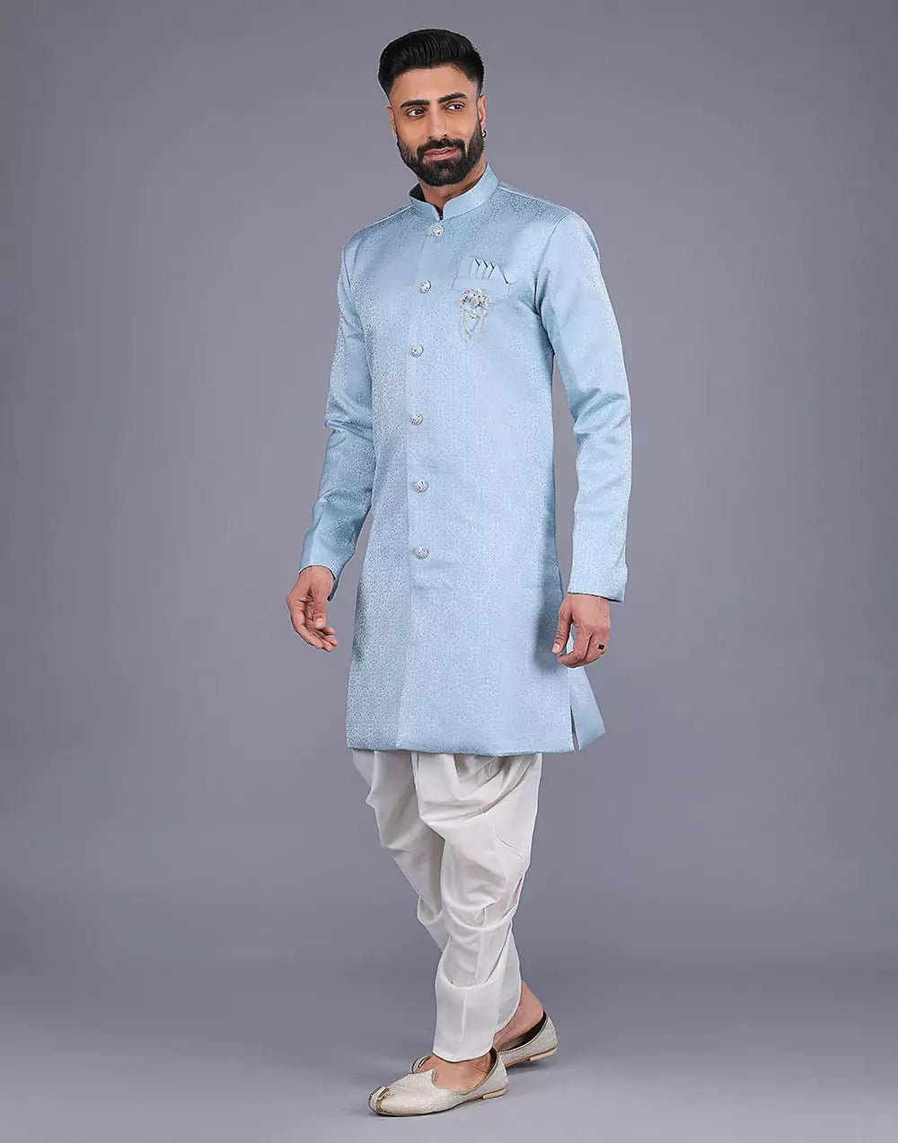 Image of All Over Self Floral Design Sky Blue Color Semi Indo Style - South India Shopping Mall