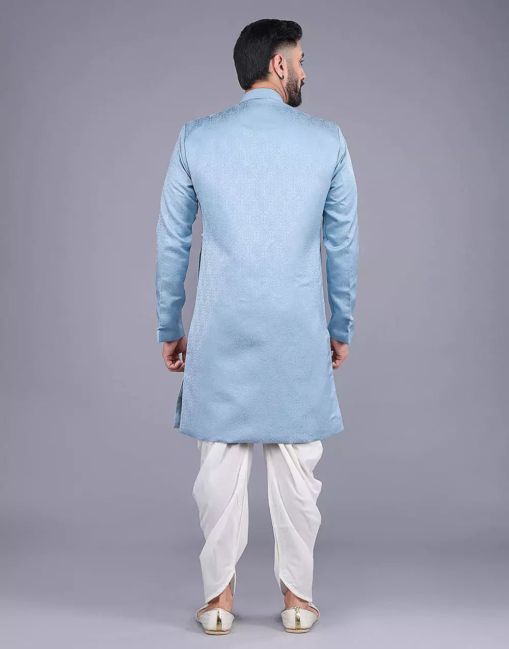 Image of All Over Self Floral Design Sky Blue Color Semi Indo Style - South India Shopping Mall