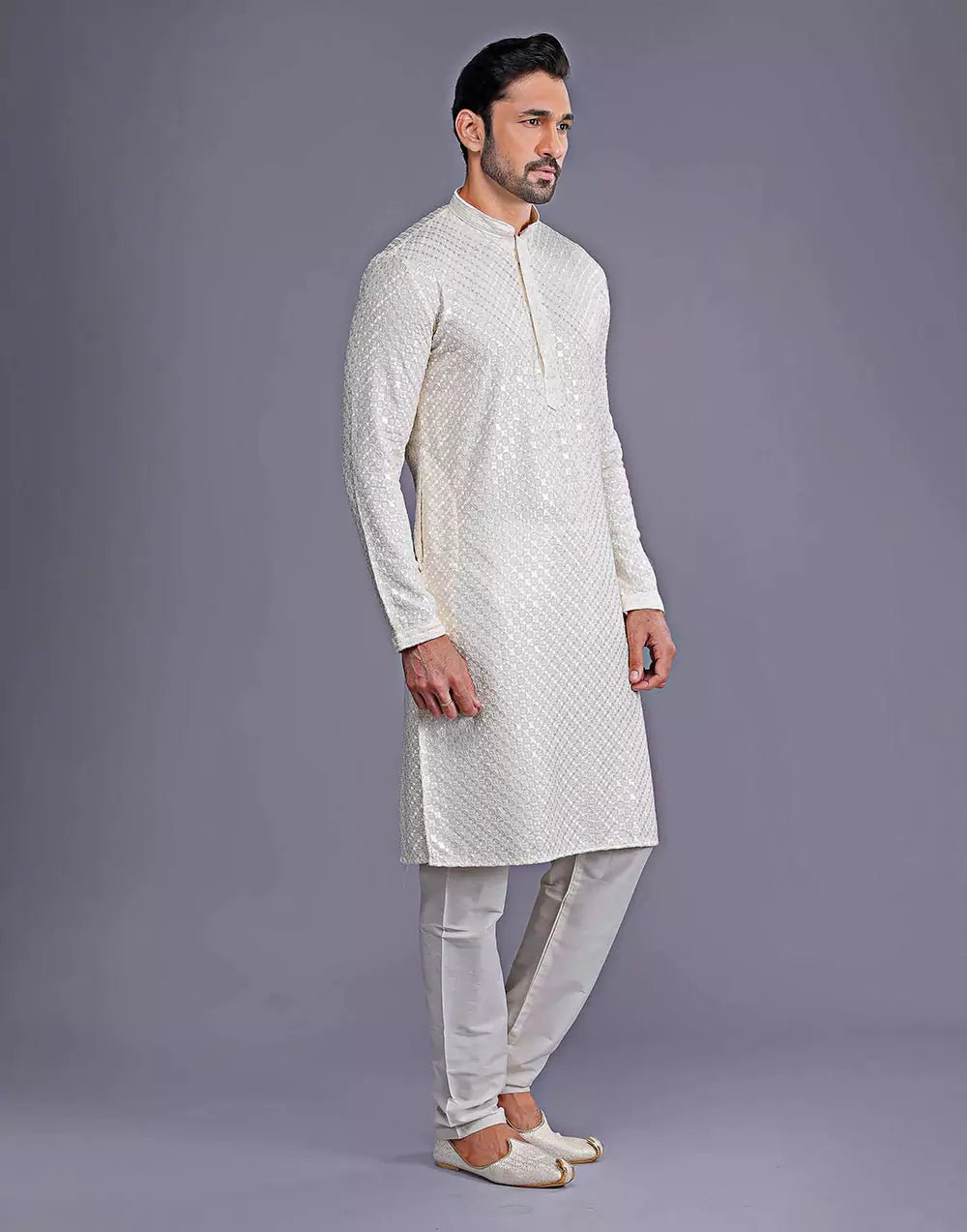 Image of All Over Self Floral Design Thread Embroidery Work Kurta Set - South India Shopping Mall