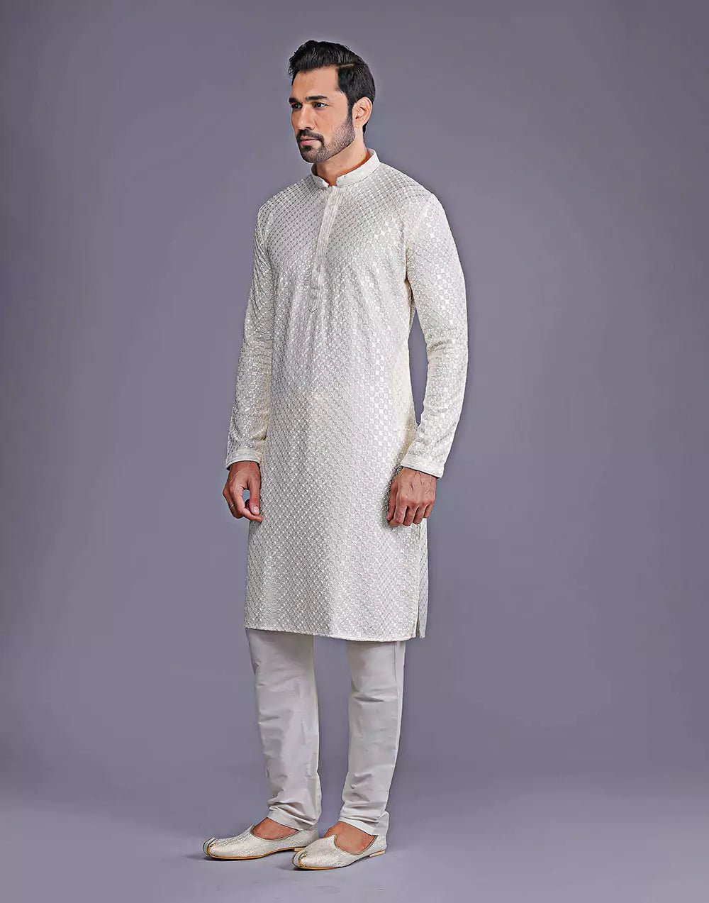 Image of All Over Self Floral Design Thread Embroidery Work Kurta Set - South India Shopping Mall