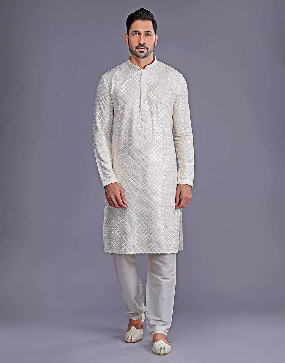 Image of All Over Self Floral Design Thread Embroidery Work Kurta Set - South India Shopping Mall