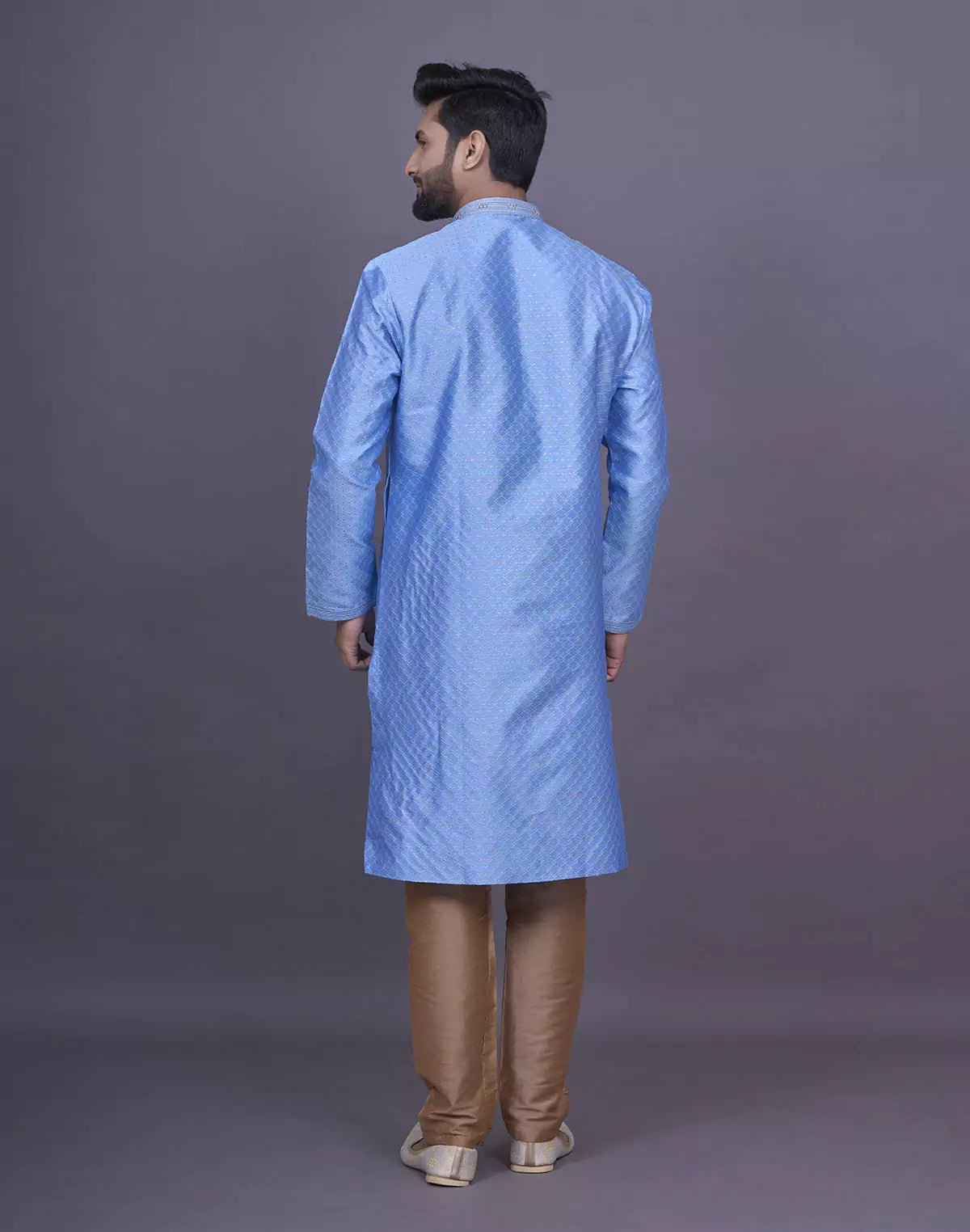 Image of All Over Self Geometric Jacquard Sky Coloured Kurta Set - South India Shopping Mall