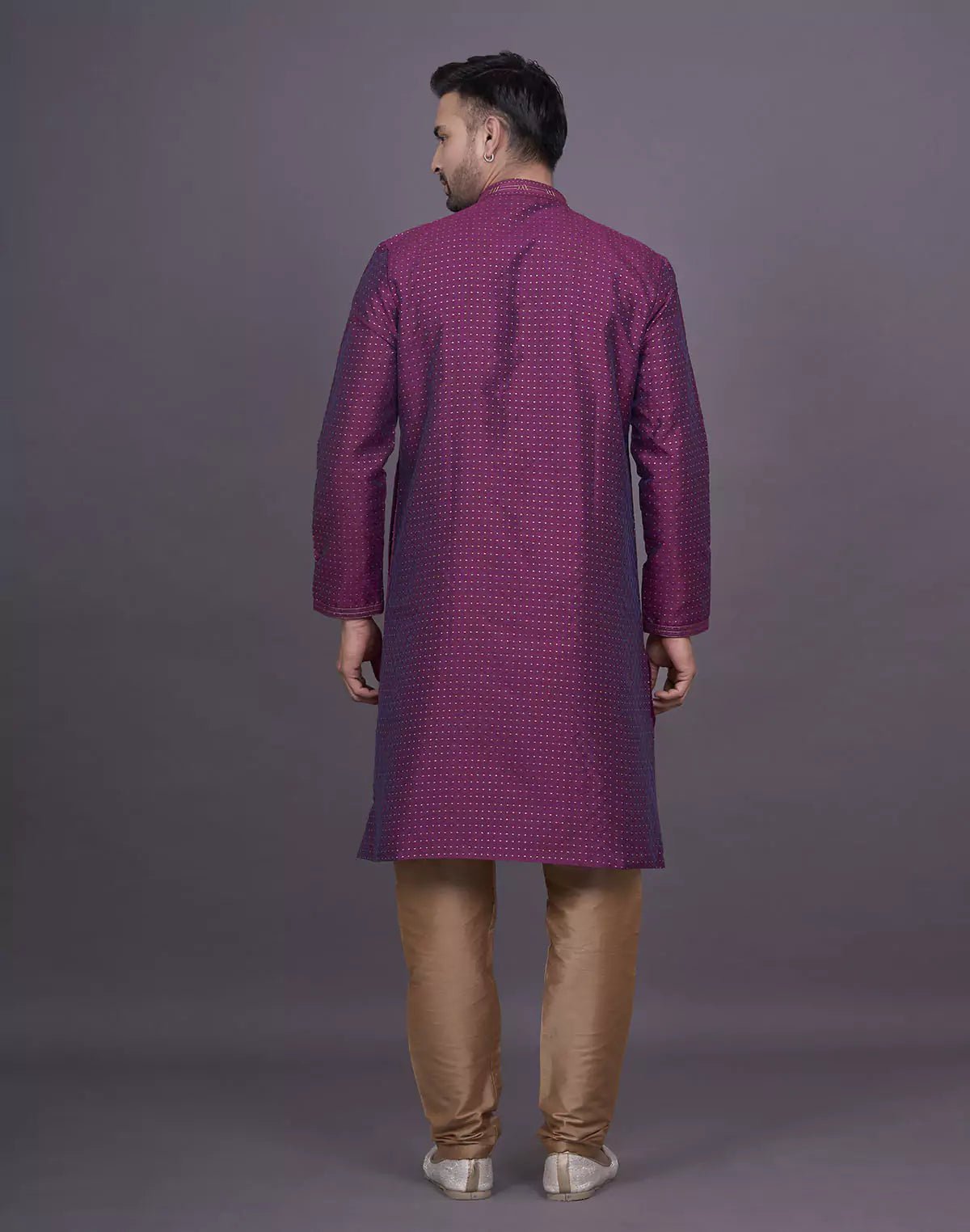 Image of All Over Self Geometric Wine Colour Jacquard Kurta Set - South India Shopping Mall