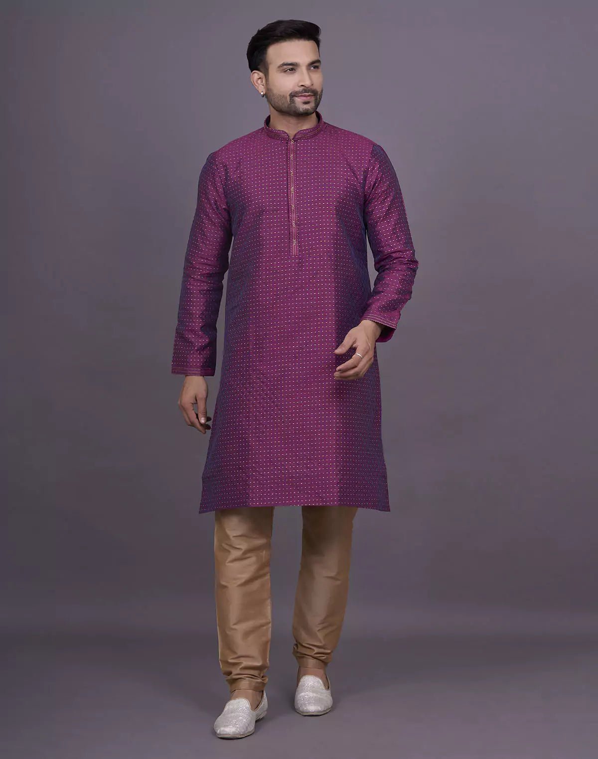 All Over Self Geometric Wine Colour Jacquard Kurta Set - South India Shopping Mall