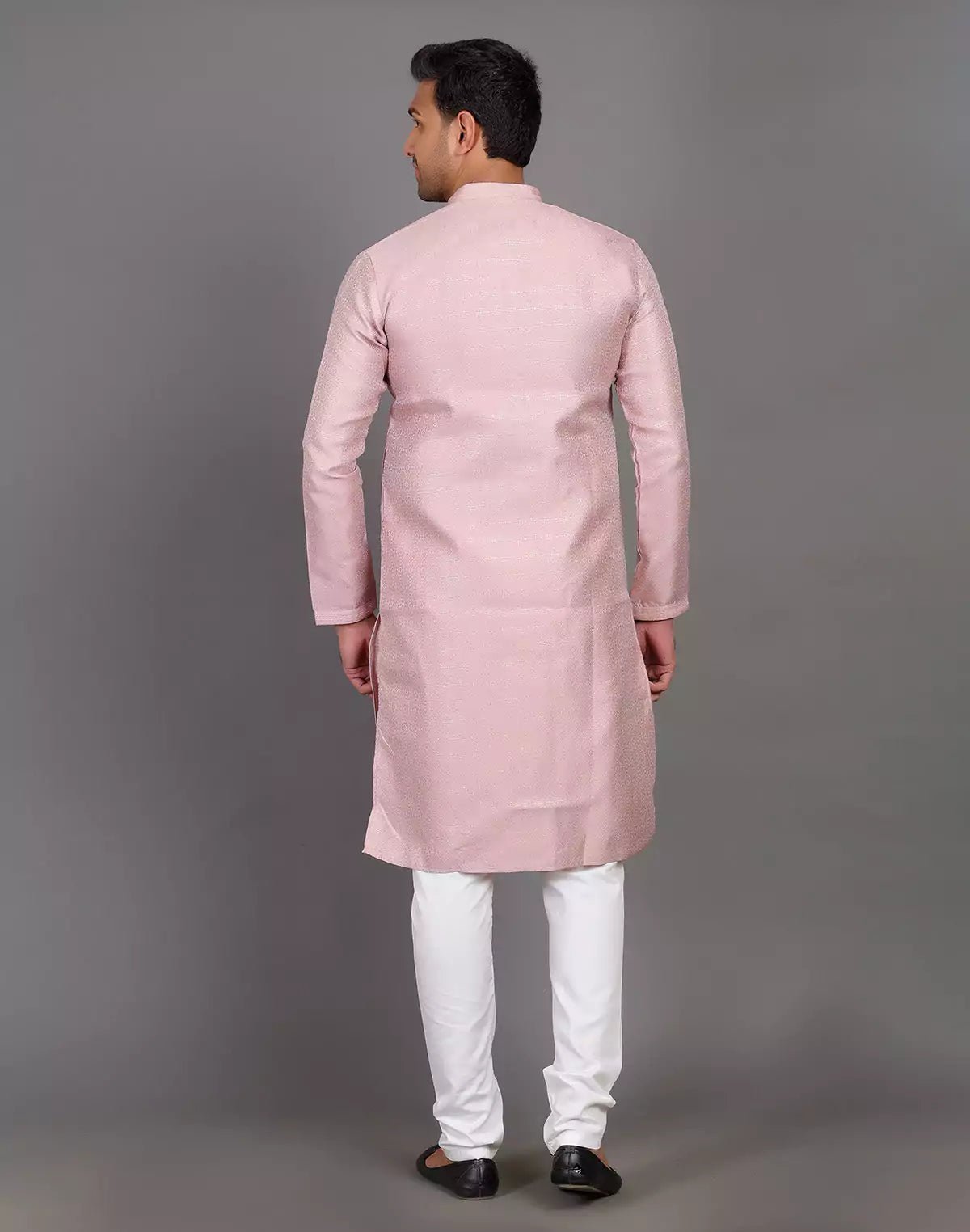 Image of All Over Self Highlighted Thread Work Soft Silk Onion Colour Kurta Set - South India Shopping Mall