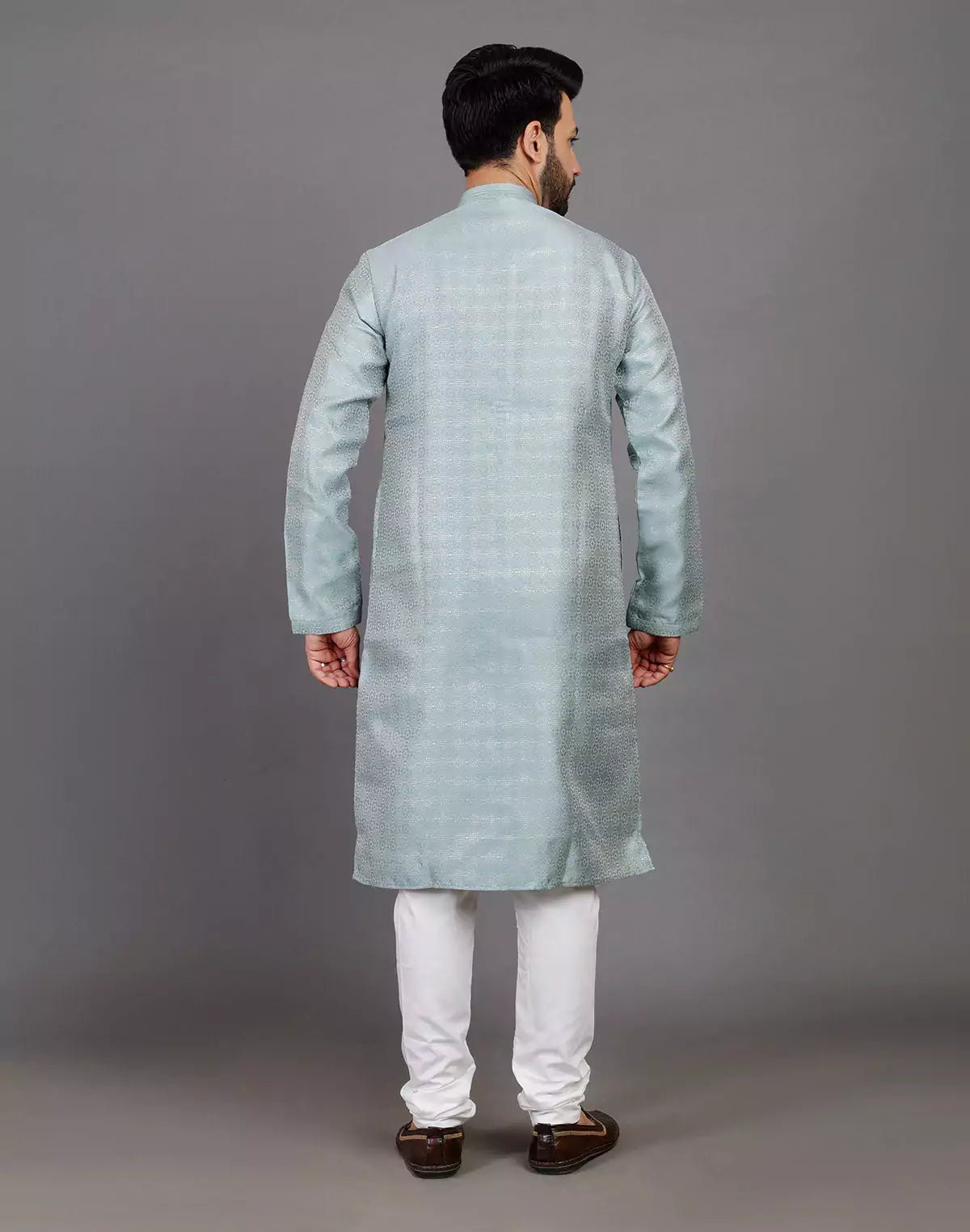 Image of All Over Self Highlighted Thread Work Soft Silk Sea Green Kurta Set - South India Shopping Mall
