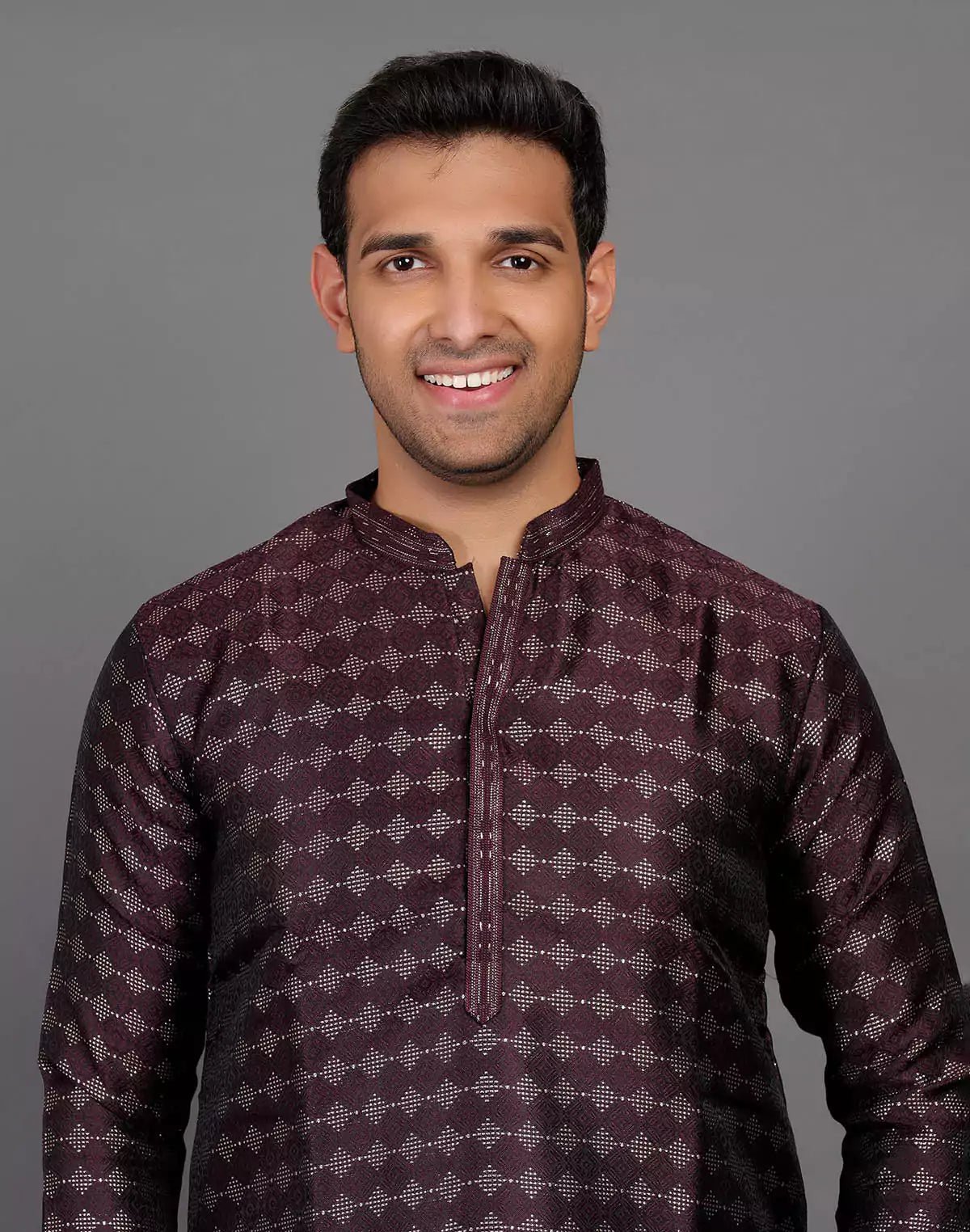Image of All Over Self Highlighted Thread Work Soft Silk Wine Coloured Kurta Set - South India Shopping Mall