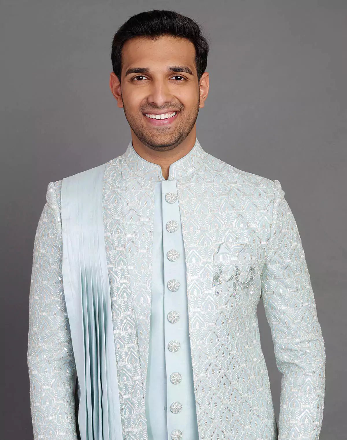 Image of All Over Sequence Work Raw Silk Indo - open Jacket Set With Dupatta - South India Shopping Mall