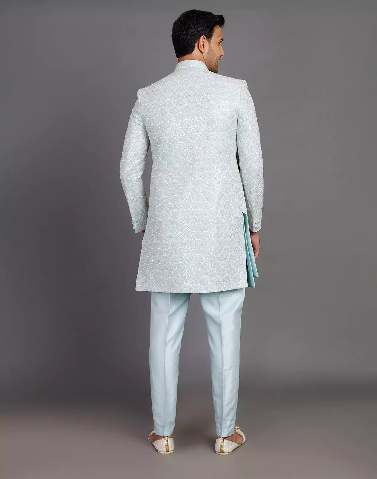 Image of All Over Sequence Work Raw Silk Indo - open Jacket Set With Dupatta - South India Shopping Mall