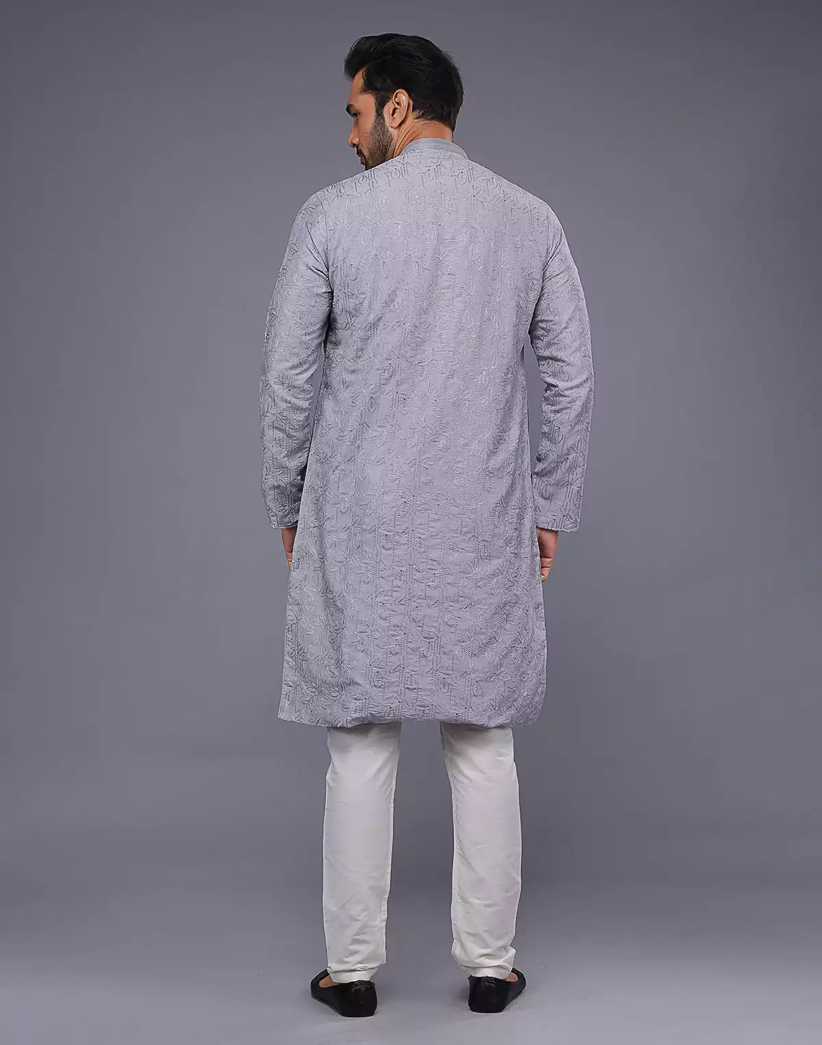 Image of All Over Thread Work Soft Silk Grey Color Kurta Set - South India Shopping Mall