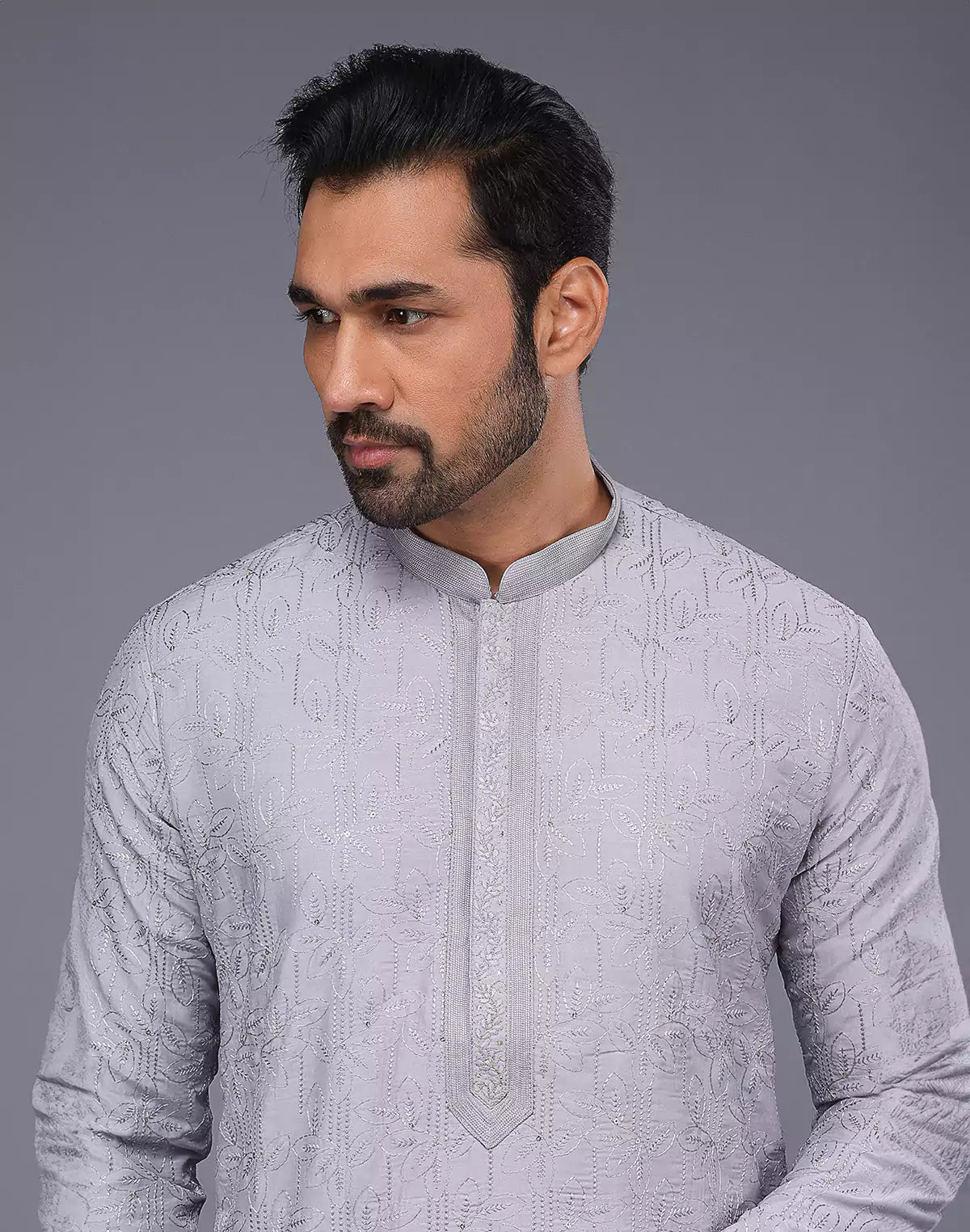 Image of All Over Thread Work Soft Silk Grey Color Kurta Set - South India Shopping Mall
