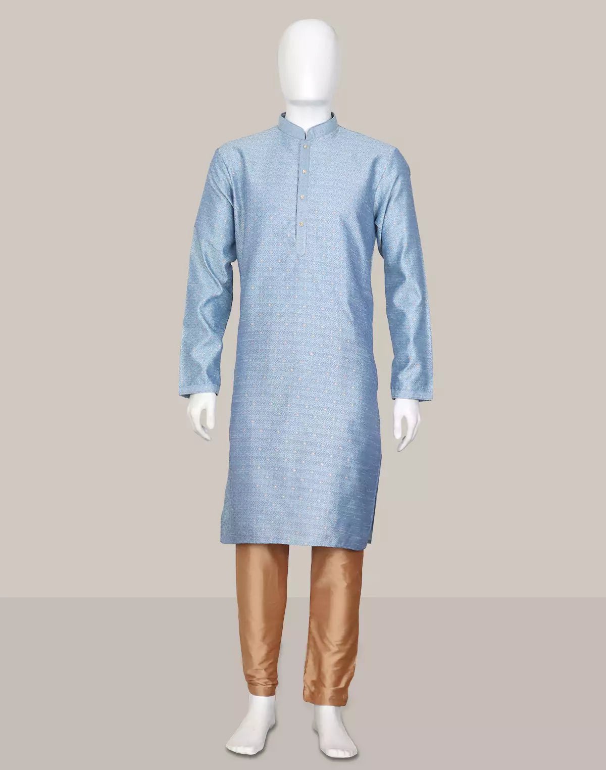 Image of Aqua Blue Woven Design Jacquard Kurta with Pyjamas - South India Shopping Mall
