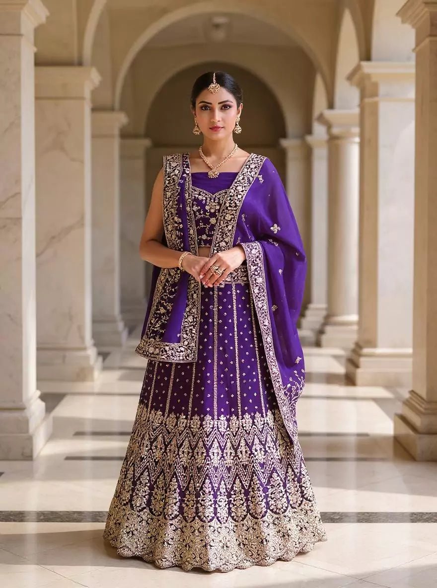 Beautifully Jimmy Choo Heavy Stones with Gold Zari work Purple Lehenga Set - South India Shopping Mall