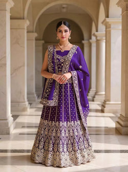 Jimmy Choo Style Purple Lehenga with Zari Work – South India
