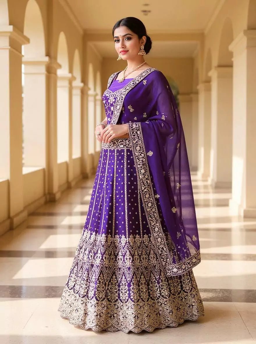 Beautifully Jimmy Choo Heavy Stones with Gold Zari work Purple Lehenga Set - South India Shopping Mall