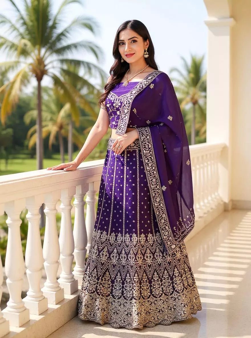Beautifully Jimmy Choo Heavy Stones with Gold Zari work Purple Lehenga Set - South India Shopping Mall
