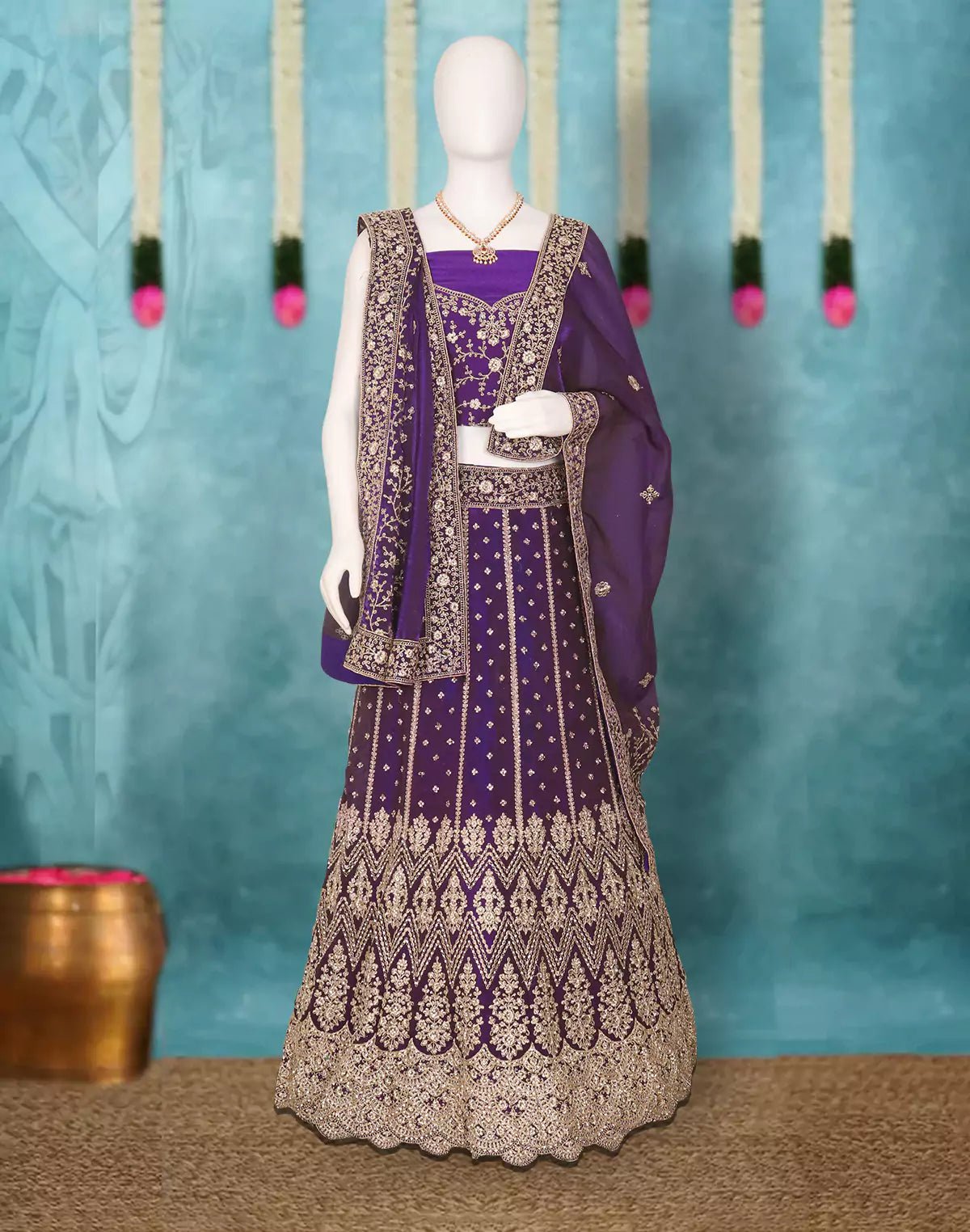 Beautifully Jimmy Choo Heavy Stones with Gold Zari work Purple Lehenga Set - South India Shopping Mall