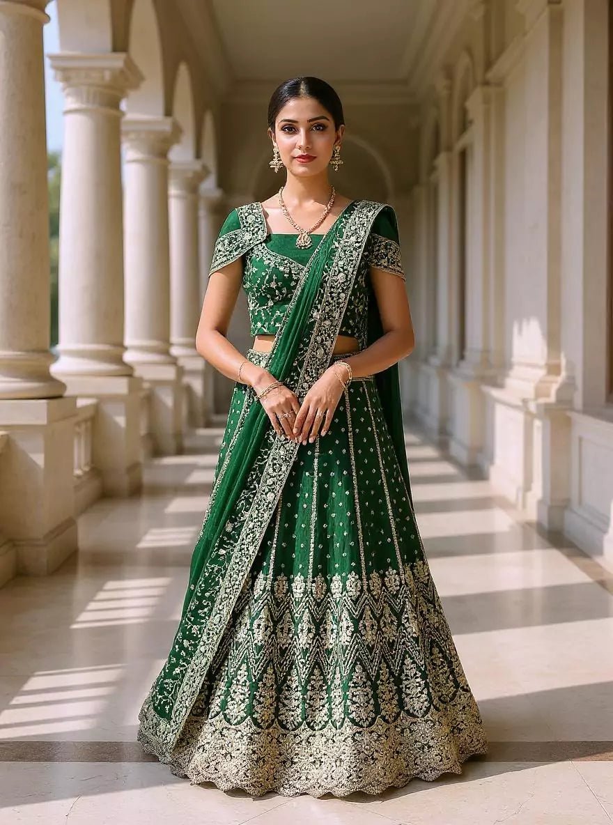 Image of Beautifully Jimmy Choo Rama Color Heavy Stones with Zari work Lehenga Set - South India Shopping Mall