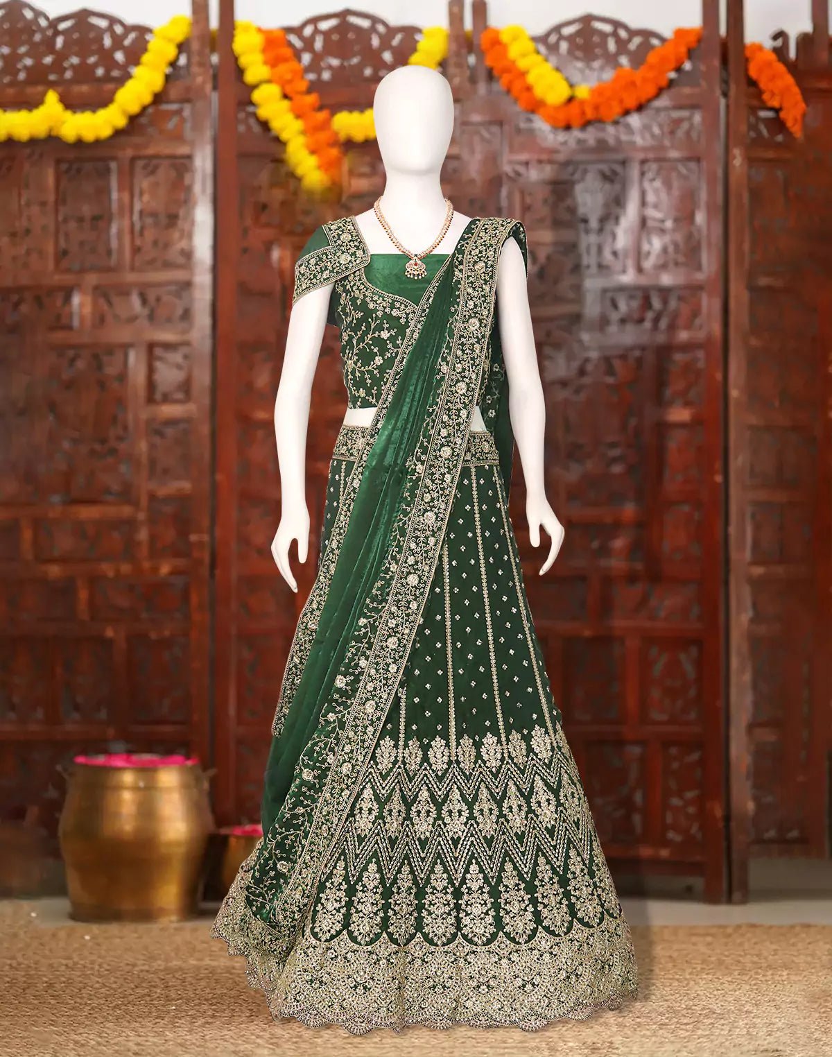 Image of Beautifully Jimmy Choo Rama Color Heavy Stones with Zari work Lehenga Set - South India Shopping Mall