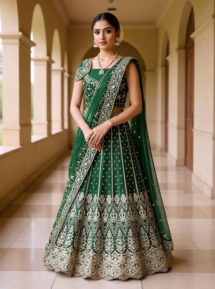 Image of Beautifully Jimmy Choo Rama Color Heavy Stones with Zari work Lehenga Set - South India Shopping Mall