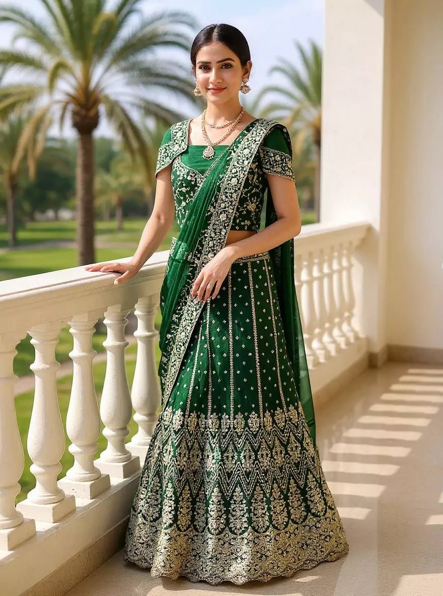 Image of Beautifully Jimmy Choo Rama Color Heavy Stones with Zari work Lehenga Set - South India Shopping Mall