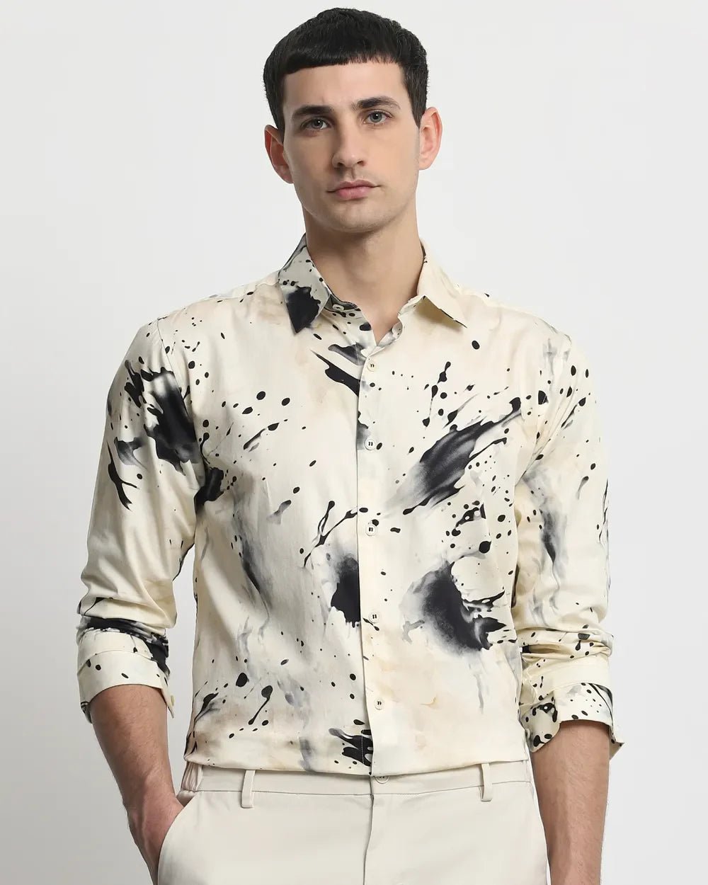 Image of Beige Digital Printed Cotton Full Sleeve Shirt - South India Shopping Mall