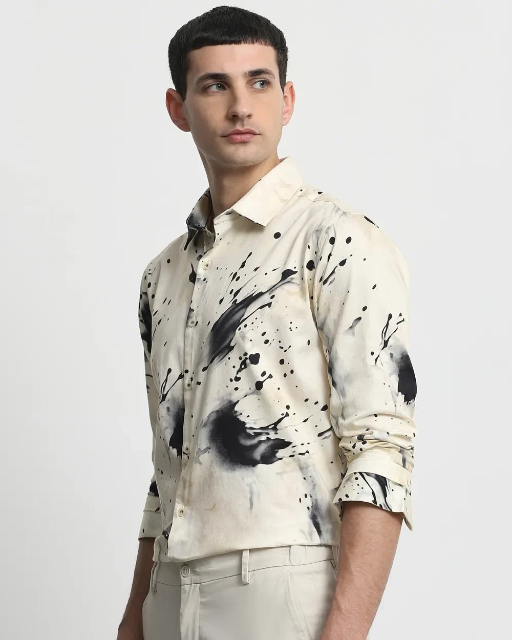Image of Beige Digital Printed Cotton Full Sleeve Shirt - South India Shopping Mall