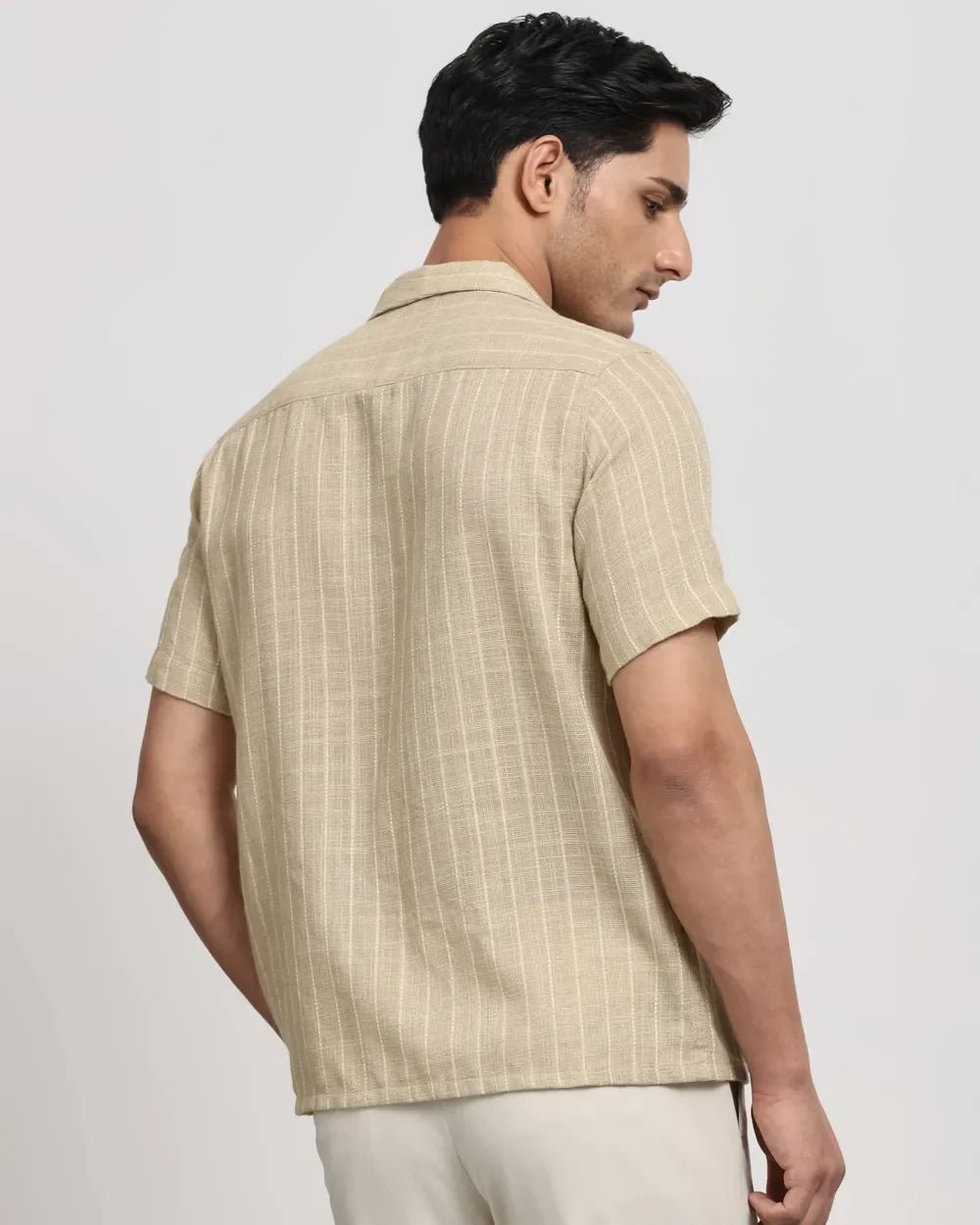 Image of Beige Linen with Jute - Cotton Half Sleeve Shirt - South India Shopping Mall