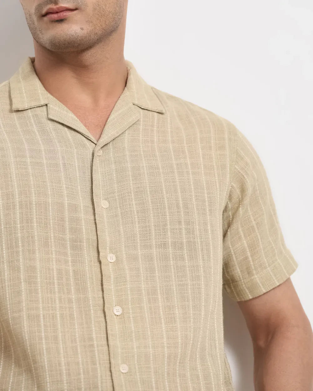 Image of Beige Linen with Jute - Cotton Half Sleeve Shirt - South India Shopping Mall