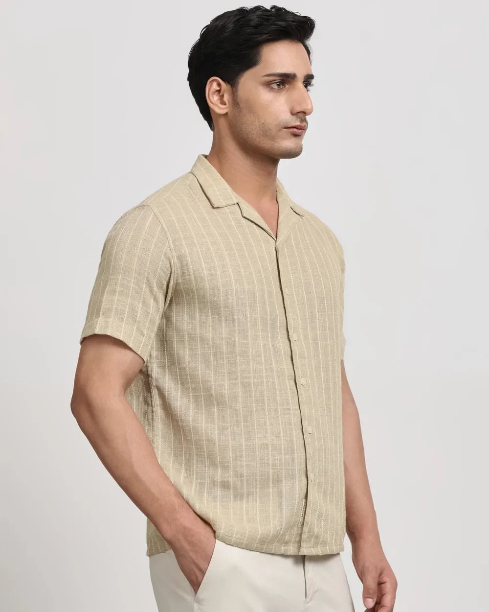Image of Beige Linen with Jute - Cotton Half Sleeve Shirt - South India Shopping Mall