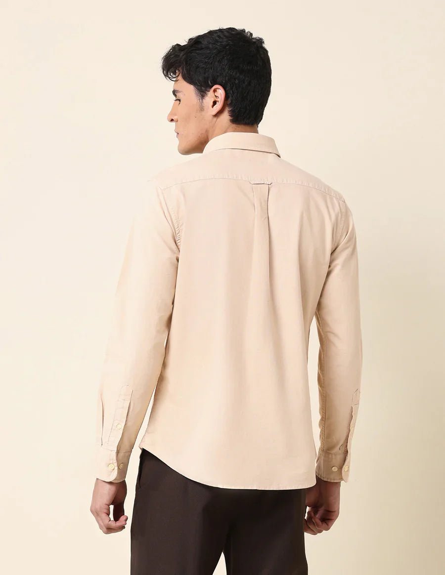 Image of Beige Plain Tailored Fit Cotton Casual Shirt - South India Shopping Mall