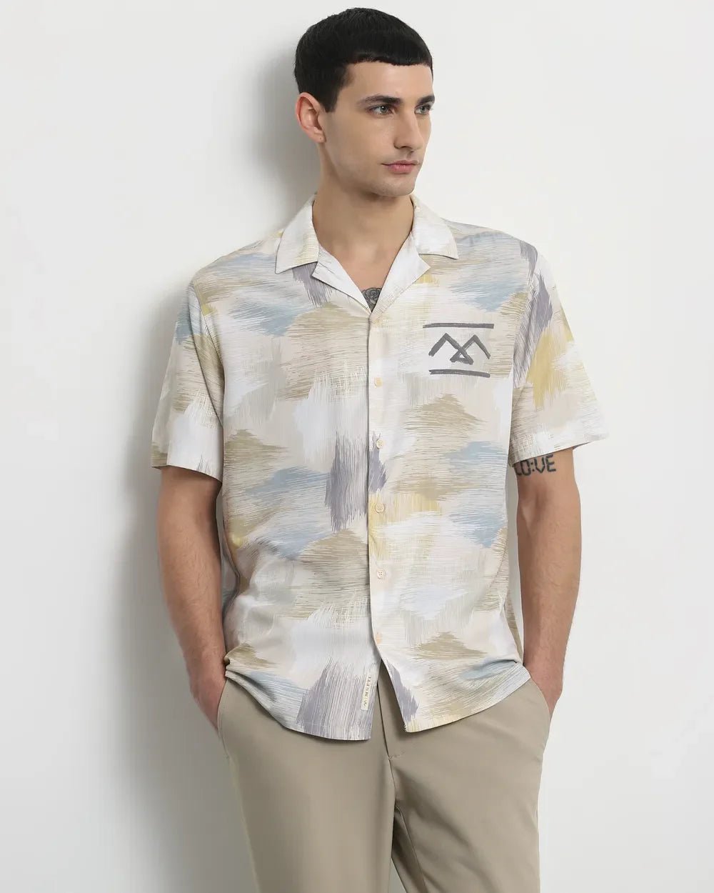 Image of Beige Viscose Fabric Half Sleeve Casual Slim Fit Shirt - South India Shopping Mall