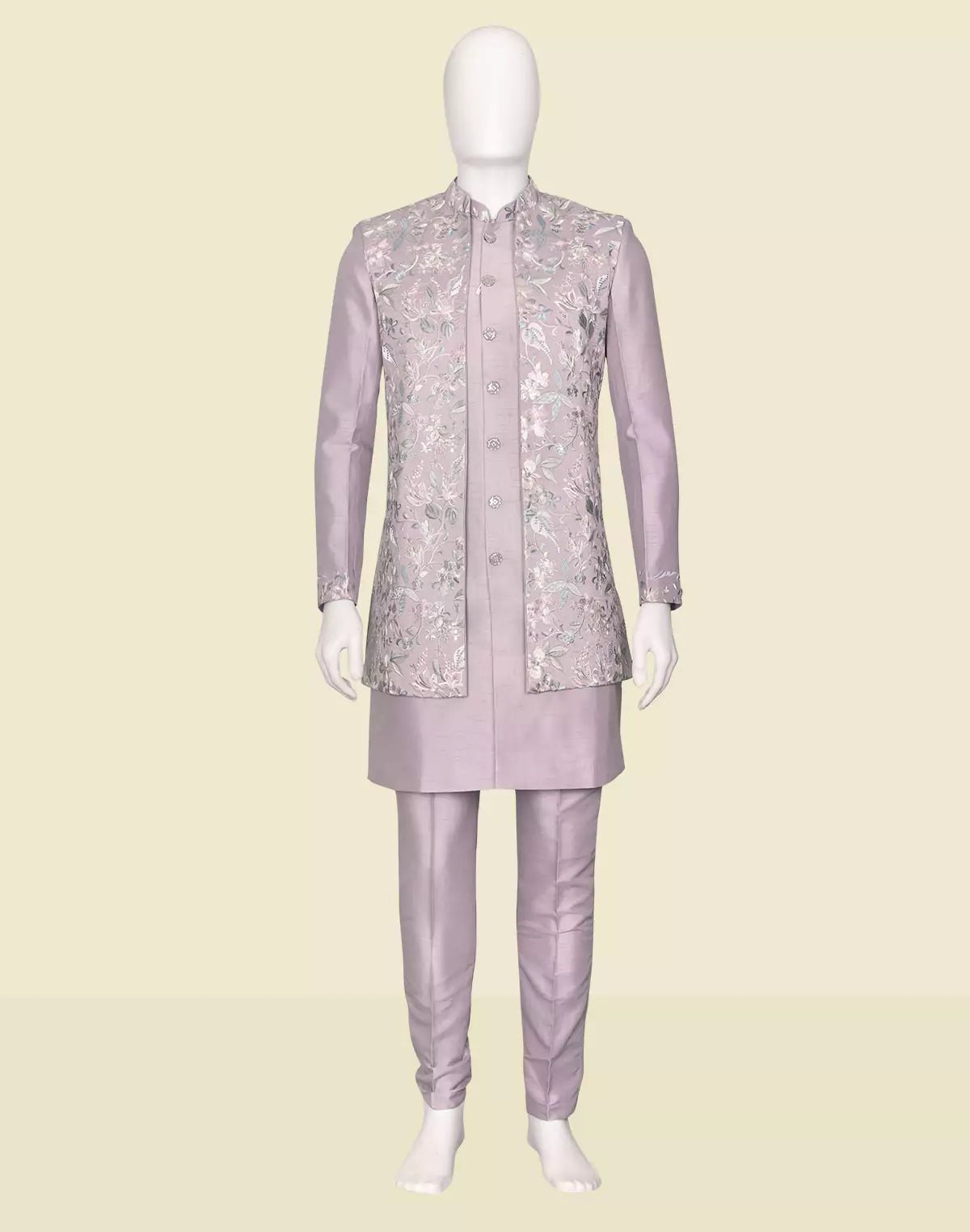 Image of Bel Buti Patterned Embroidered Raw Silk Kurta Jacket Set - South India Shopping Mall