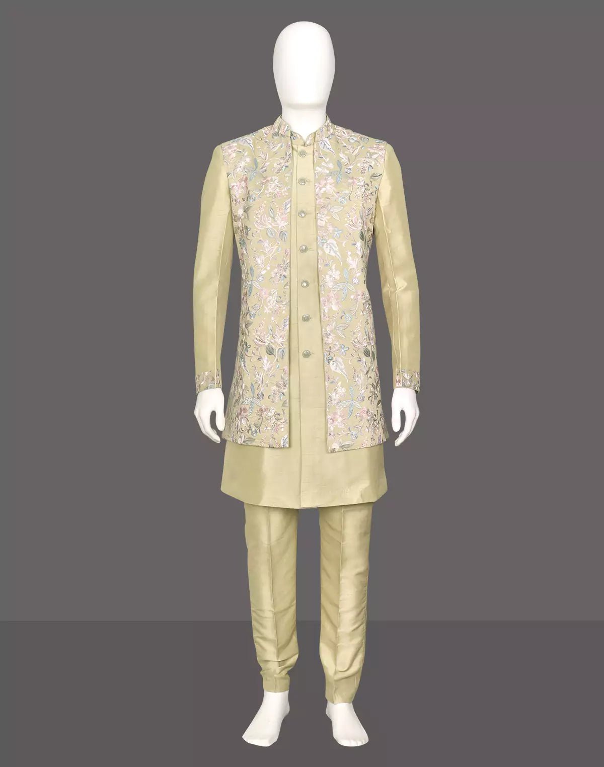 Image of Bel Buti Patterned Embroidered Raw Silk Kurta Jacket Set - South India Shopping Mall