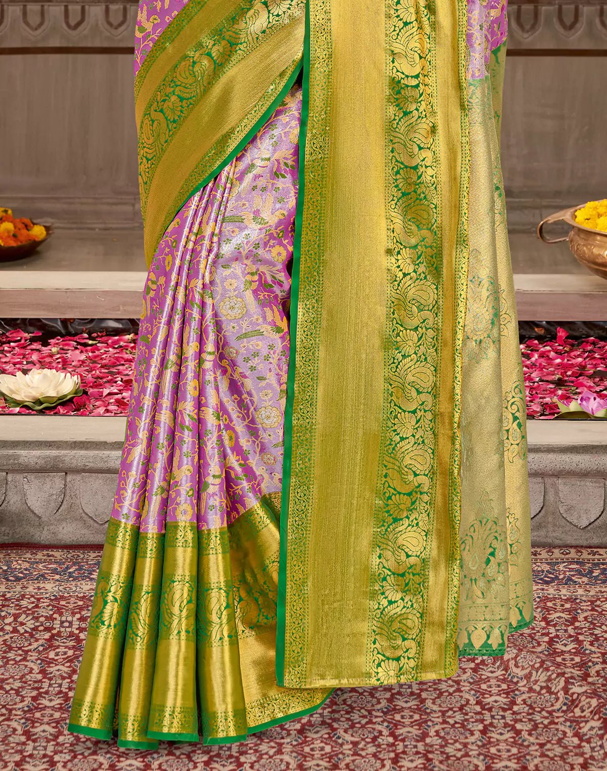 Image of Birds with Floral Tissue Jaal Violet Shaded Semi Silk Saree - South India Shopping Mall
