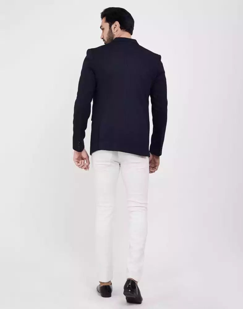 Image of Navy Blue Fashionable and Stretchable Blazer In a Classy Design