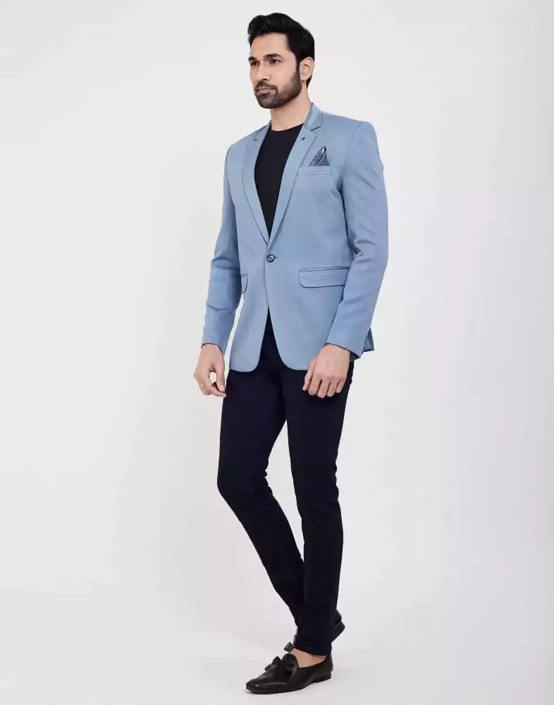 Image of Sky Blue Fashionable and Stretchable Blazer In a Classy Design