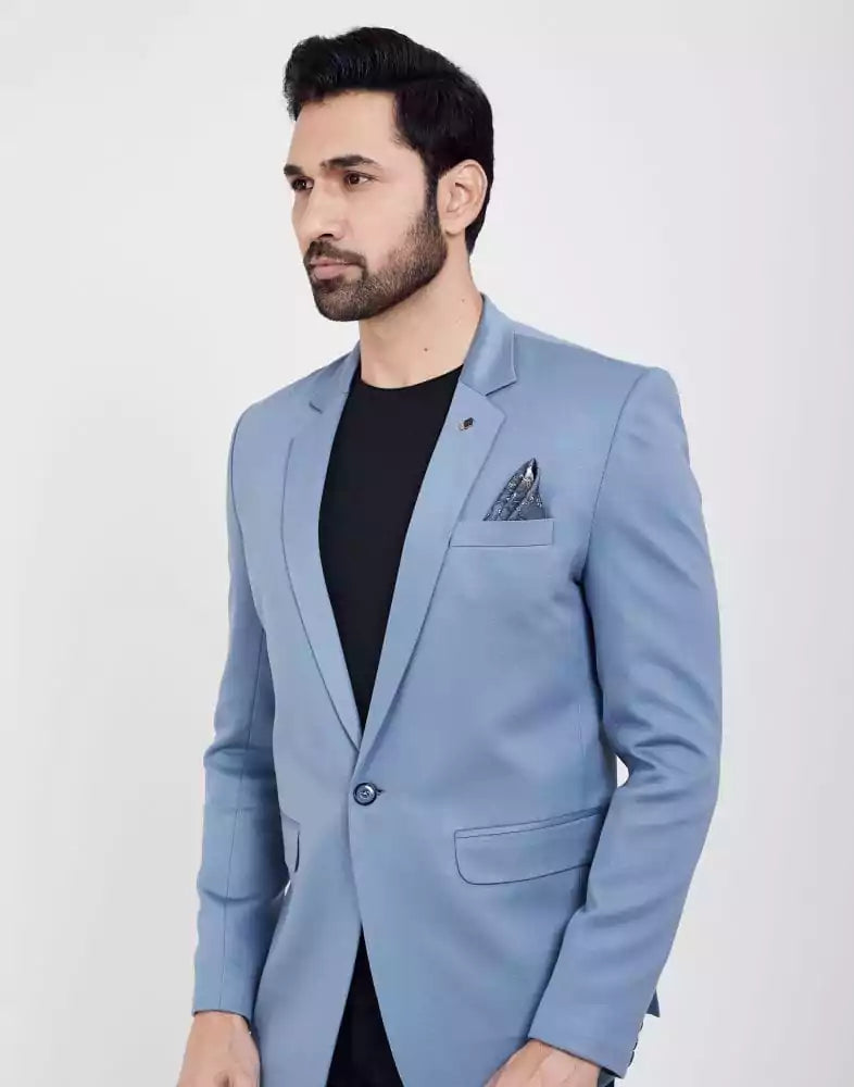 Image of Sky Blue Fashionable and Stretchable Blazer In a Classy Design