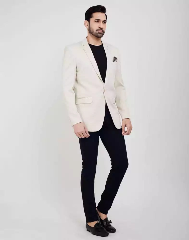 Image of Cream Jodhpuri Self Textured Blazer