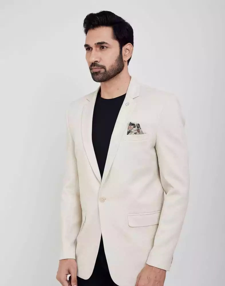 Image of Cream Jodhpuri Self Textured Blazer